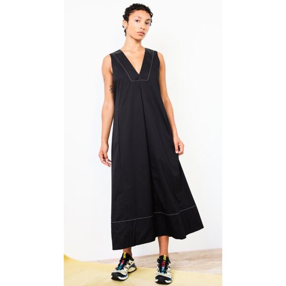 Simon Miller Poplin Midi Dress Women’s Size XL Black Mar Sleeveless Minimalist - Picture 1 of 7
